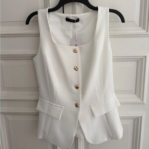 White Blazer Vest with Subtle Gold Accents